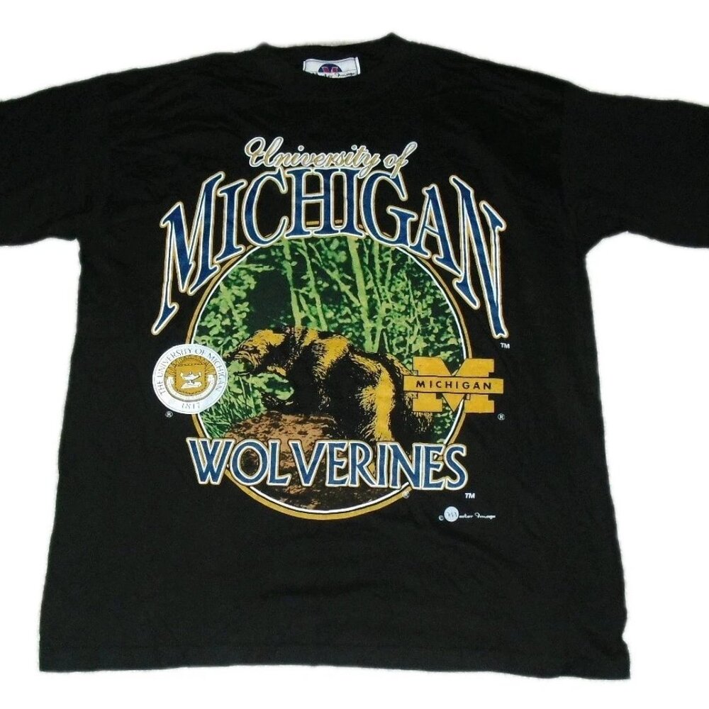 Michigan Wolverines Vintage 90s Master Image Mens Black T-Shirt sz. XL New Ncaa